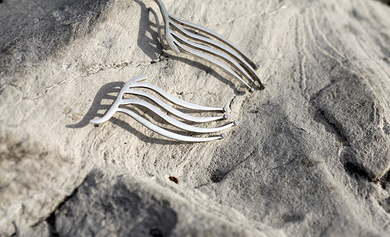 ZAHIRAH TENDRIL CLIMBER EARRING W/ KIMBERLEY PROCESSED DIAMONDS IN STERLING SILVER