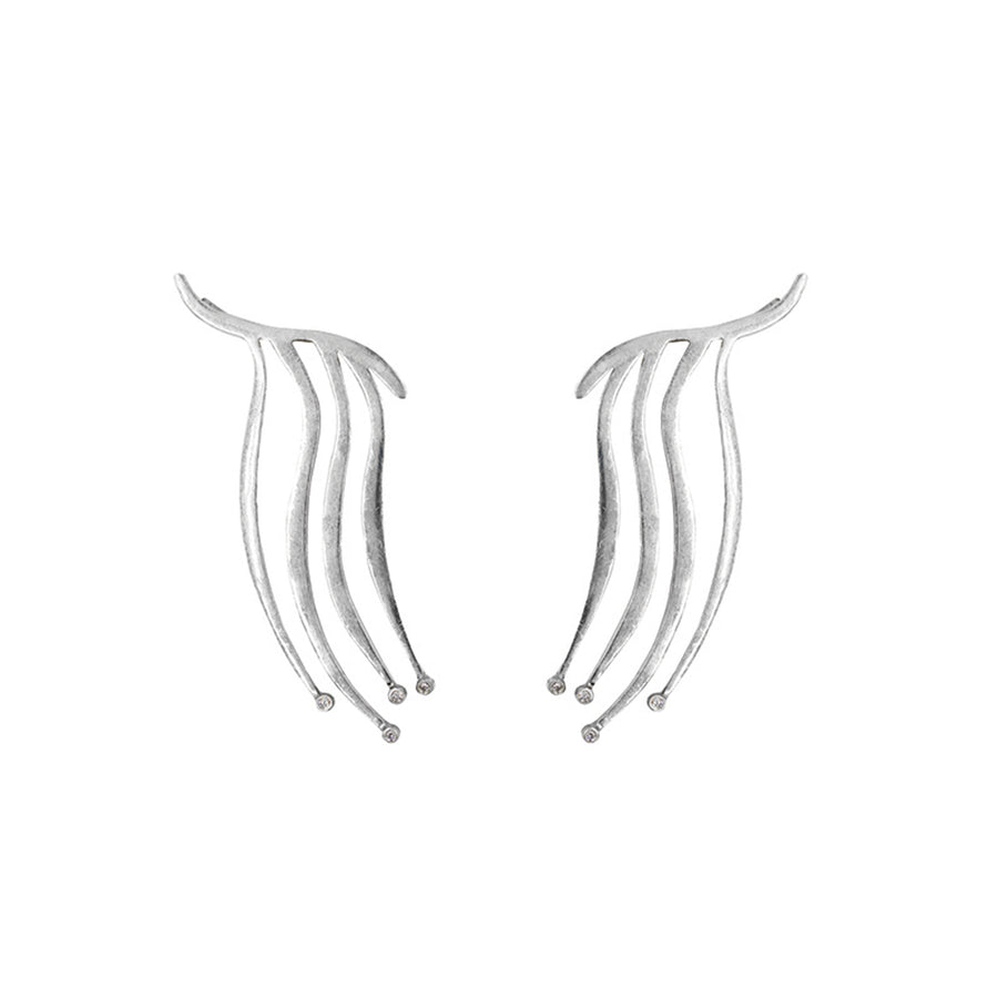 ZAHIRAH TENDRIL CLIMBER EARRING W/ KIMBERLEY PROCESSED DIAMONDS IN STERLING SILVER