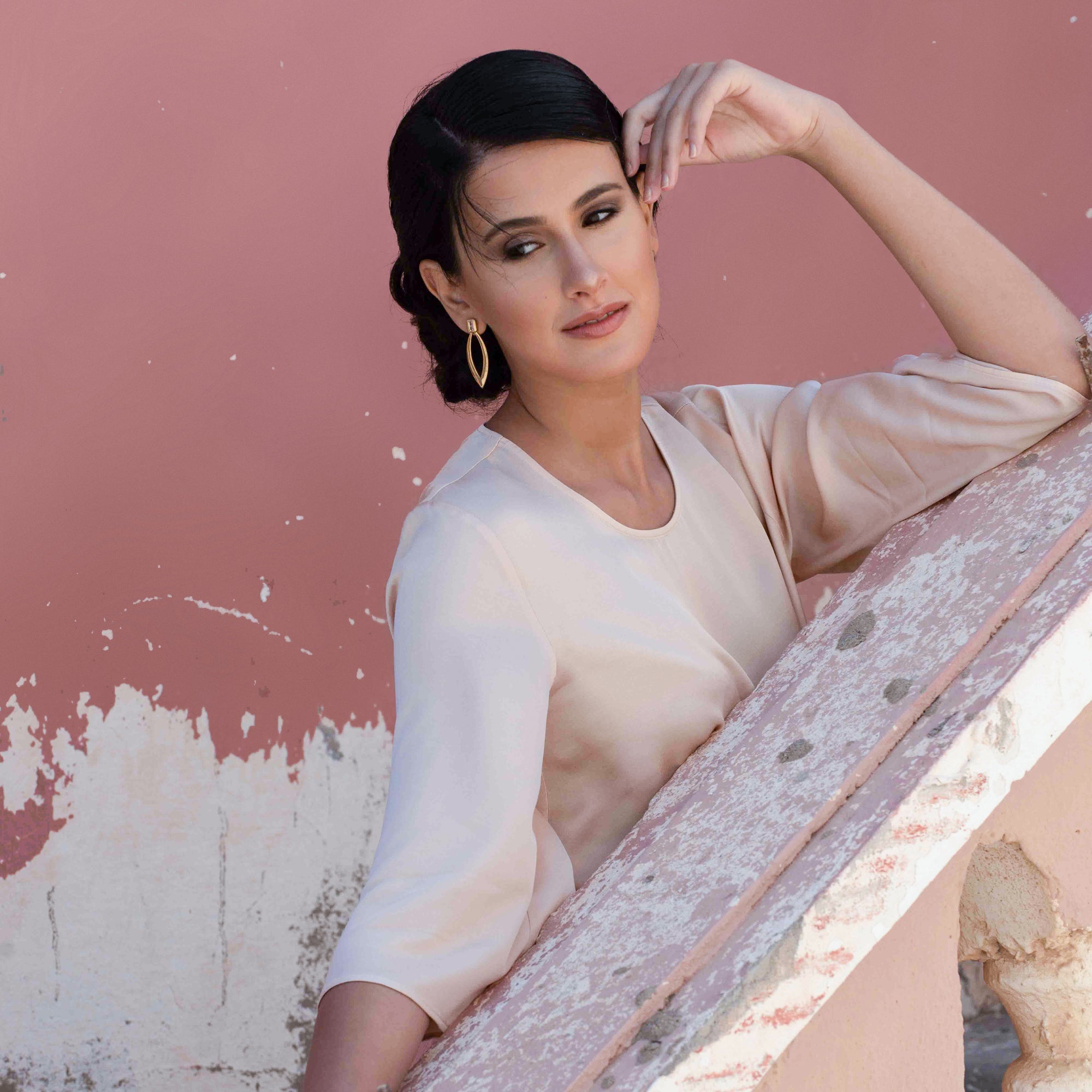 MANAL MORGANITE EARRING IN 14K VERMEIL